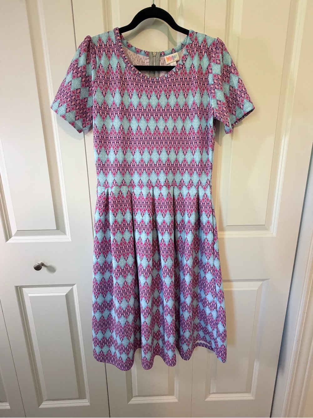 LuLaRoe Girls Aqua & Purple Geometric Fit-and-Flare Dress
